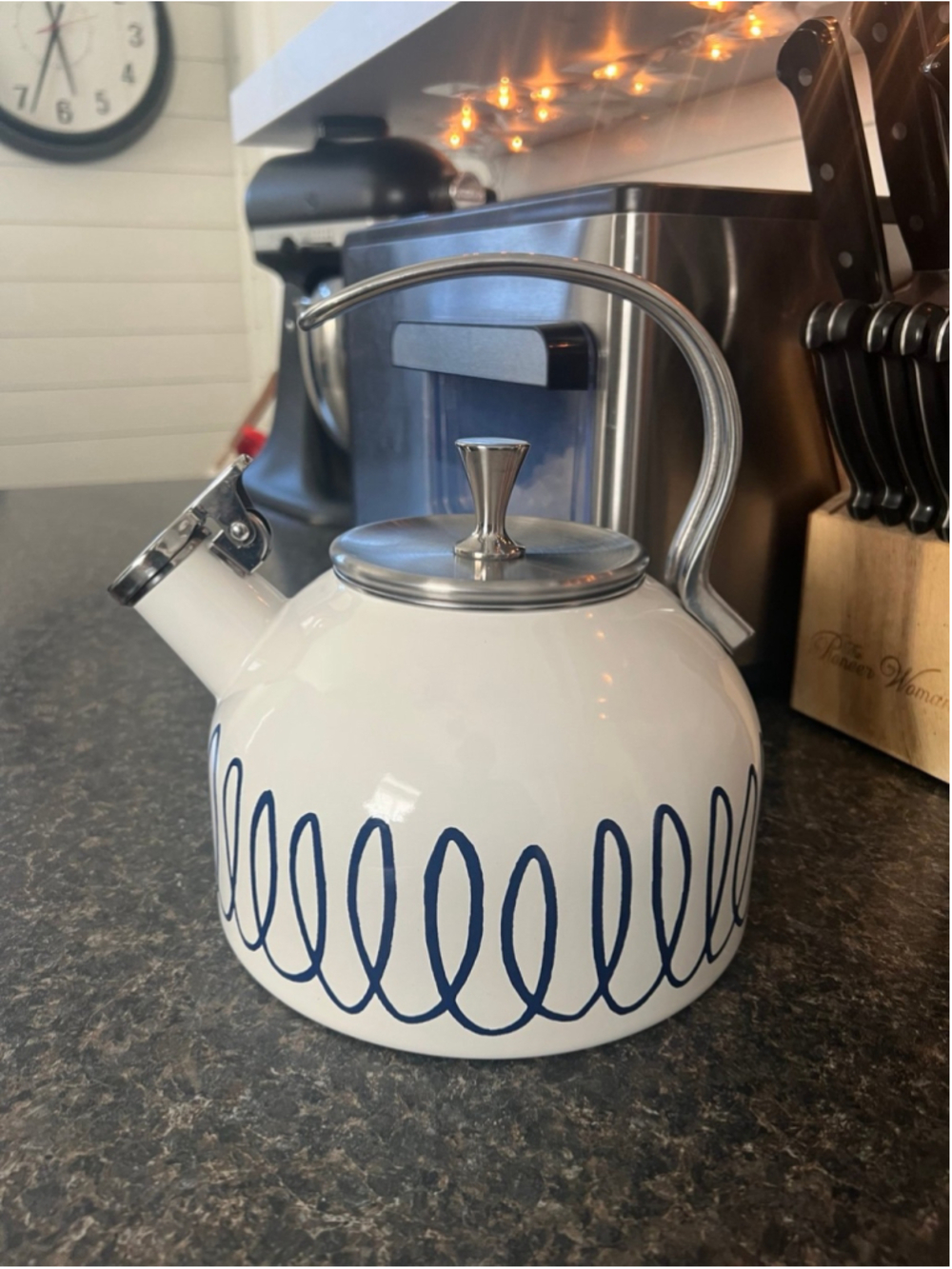 Kate Spade New York Charlotte Street Stainless Steel Whistling Tea Kettle Navy